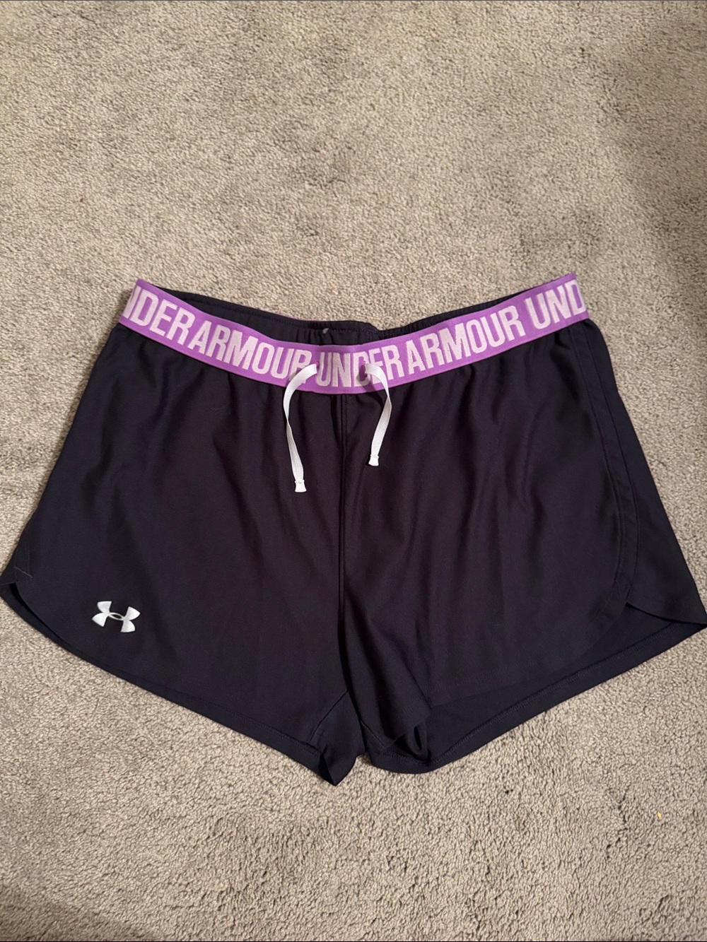 Under Armour Black Women's Athletic Shorts with Purple Logo Waistband
